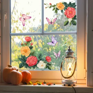 Colorful floral butterfly window stickers static glass clings for home decor showcase display.