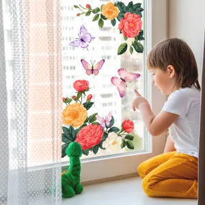 Colorful floral butterfly window sticker glass static sticker, removable decor.