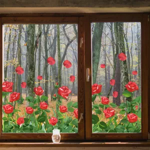 Rose window stickers static cling glass decal for autumn home decor removable window film
