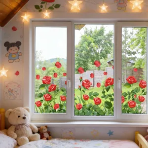 Rose flower window static sticker glass decal double sided removable decor for home