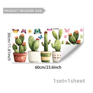 Watercolor potted cactus butterfly window glass sticker removable wall decal 30x60cm