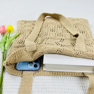 Beige Geflochtene Häkel Strandtasche Sommer Tasche Damen Schultertasche Shopper Neu