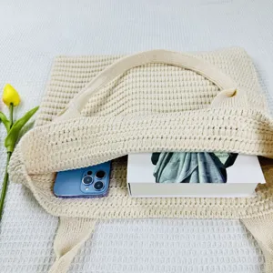 Borsa shopper in maglia beige borsa a tracolla casual elegante borsa da donna chic