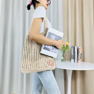 Gestreickte Häkel-Tragetasche Damen Sommer Strandtasche lässige Schultertasche