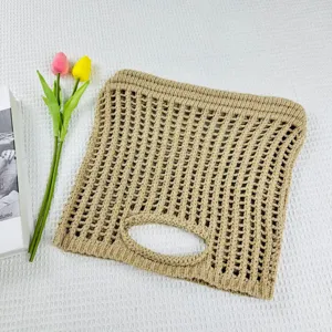 Sac cabas ajouré en tricot minimaliste chic couleur unie sac à main de plage décontracté