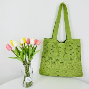 Grüner Strick-Shooter, Häkel-Umhängetasche, lässige ästhetische Strand-Handtasche.