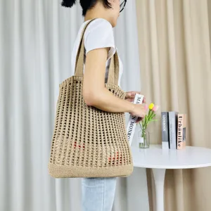 Damen Strick Shopper Tasche gehäkelte Schultertasche lässige Strandtasche gross