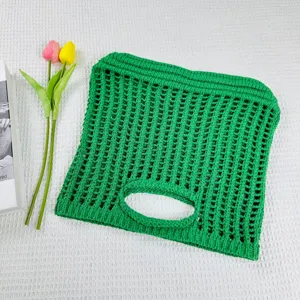 Sac cabas en maille au crochet vert, sac a main de plage en tricot evide pour femmes l'ete.