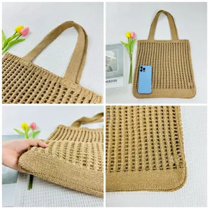 Strick-Shopper Detailansicht, lässige ausgehöhlte Umhängetasche und Strandtasche für Damen.