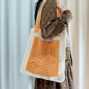 Gestrickte hohle Tote Tasche im Bohème-Stil große Kapazität Strand Umhängetasche Sommer