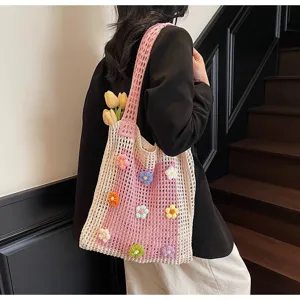 Bohemian Gestrickte Mesh Tragetasche Große Kapazität Hohl Strand Schultertasche Für Damen Reisen Urlaub Häkeltasche