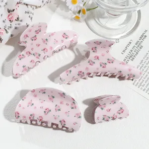 Süß Acryl Floral Haarkralle Clip Frisch Rosa Rose Muster Halbkreis Mini Hai Kiefer Clip Tägliche Styling Accessoires Für Damen
