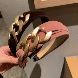 Samt Kette Haarreif Retro Einfach Goldene Kette Haar Hoop Mode Einfarbig Kopfschmuck Haarschmuck Für Damen