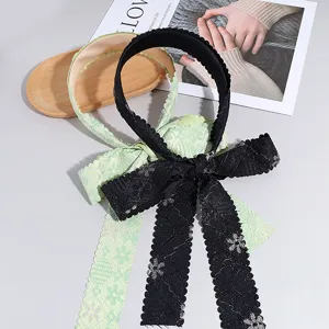 Diadema de cinta de encaje estilo dulce coreano para mujer lazo elegante accesorio de pelo.