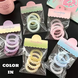 Korean style macaron phone cord hair ties, elastic hair loops, ponytail holders, cute hair accessories.