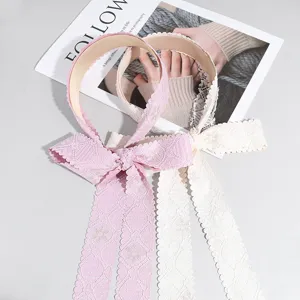 Diadema de Encaje de Estilo Coreano Con Lazo Cinta Larga Dulce Banda para el Cabello de Tela Accesorios para el Cabello de Mujer