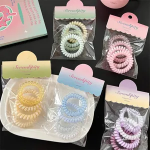 Korean style macaron telephone wire hair ties colorful ponytail elastics rubber bands set