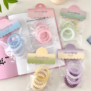 Korean style macaron telephone wire hair ties detail, high elasticity rubber bands for hair.
