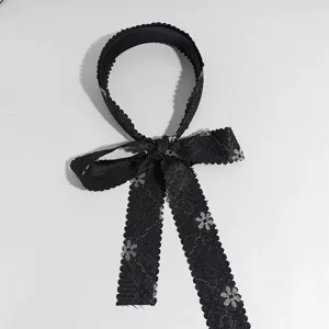 Diadema negra de encaje estilo coreano con bonito lazo para un peinado elegante.