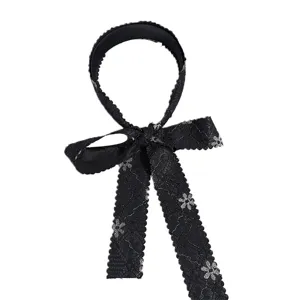 Diadema de encaje negro con lazo y cinta larga bonito accesorio para el pelo de mujeres