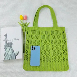 Grüne gestrickte hohle Tragetasche große Kapazität lässige Umhängetasche für Damen Strand Sommer