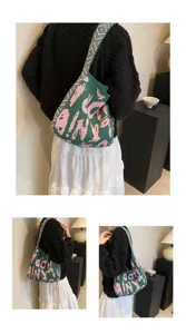 Grüne und rosa Strick Umhängetasche stylische gewebte Handtasche für Damen Alltag