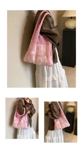 Rosa Strick-Shopper Damen lässige große Kapazität Schultertasche modische Handtasche