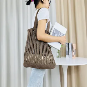 Geknotete Häkel-Strandtasche Damen Umhängetasche Lässige Sommer Hohl Tasche Handtasche