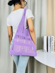 Lila Strick Häkel Umhängetasche, lässige große Strand Tote Tasche für Damen Sommer.