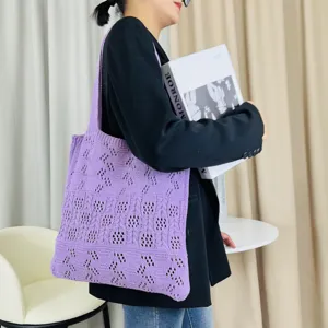 Elegante Damen Strick Tote Bag hohle Schultertasche für Freizeit Strand Handtasche