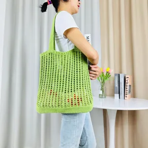 Grüne gestrickte Umhängetasche lässige Strand Tote Bag stilvolle Damen Handtasche