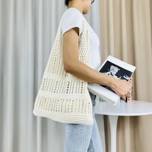 Damen Vintage Gestrickt Ausgehöhlt Tragetasche Große Kapazität Polyester Umhängetasche Lässig Netz Strand Geflecht Handtasche Alltäglich