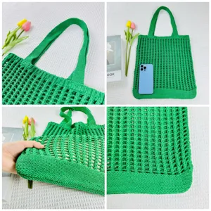 Grüne geflochtene Häkel-Strick-Tasche, modische Strandtasche Umhängetasche für Damen.