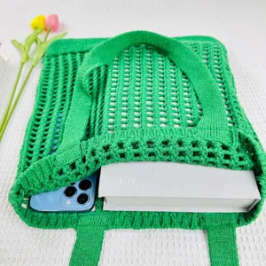 Gruene gestrickte ausgehoehlte Schulter-Totetasche modische Freizeit-Strandhandtasche
