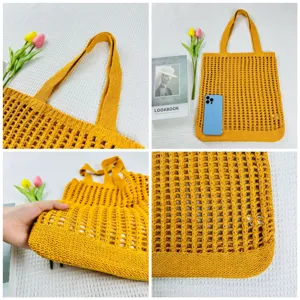 Gelbe gestrickte ausgehöhlte Tragetasche modische lässige Strand Umhängetasche für Damen