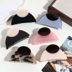 Elegante Pinza per Capelli a Semicerchio in Acetato Bicolore Leopardato Shark Clip Fermaglio per Capelli Antiscivolo Accessori Capelli Donna