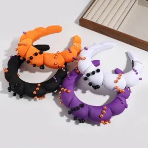 Halloween padded headband set with faux pearls, fluffy cloud sponge hair accessories for party.