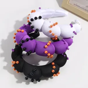 Halloween padded headband set with colorful faux pearls, thick sponge cloud hair hoop for women.