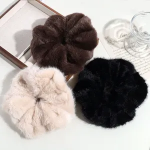 Fluffy faux fur hair scrunchies large plush hair ties soft winter ponytail holder styling