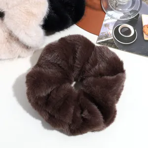 Cozy faux fur hair scrunchies, large fluffy plush ponytail holder for women and girls winter.