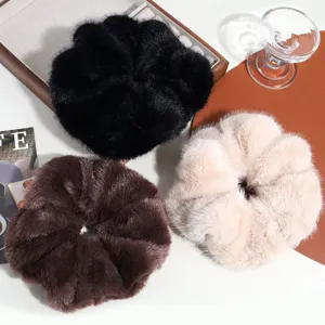 Oversized Soft Artificial Plush Scrunchies Elastic Large Hair Bands Fluffy Faux Rabbit Fur Hair Ties For Women Hair Accessories