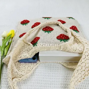 Gebreide aardbei tote tas grote capaciteit casual schoudertas prachtige mode shopper