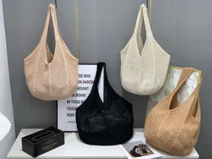 Geflochtene Häkel-Strandtasche ausgehöhlte Schultertasche lässige Strick-Handtasche Damen