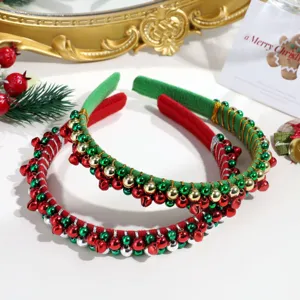 Exquisite Christmas Bell Headband Bead Winding Hair Band For Women Festive Party Red Green Holiday Headwear Accessories