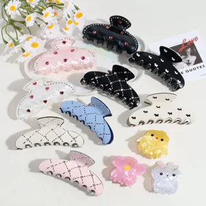 Pinzas para el Pelo Coreanas con Diamantes de Imitación para Mujer Acetato de Celulosa Cuadros Corazón Animal Pez Dorado Loto Accesorios