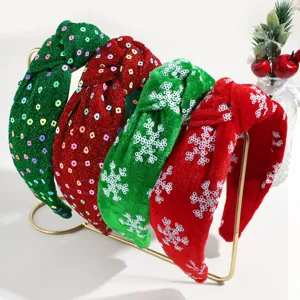 Kerst pailletten haarband set, brede rode en groene haarhoepel voor feest details.