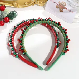 Christmas bell headband festive red green beaded hair hoop holiday party hair accessories