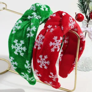 Kerst pailletten geknoopt haarband rood en groen brede haarhoop glanzend feest accessoire