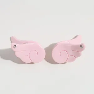 Pink angel wing mini hair claw with rhinestone cute sweet style hair clip for fringe