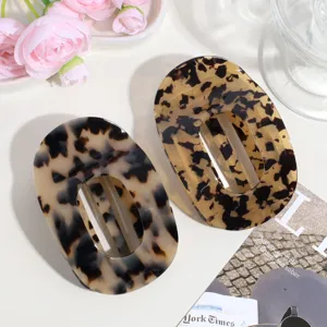 Stijlvolle ovale luipaardprint platte haarspeld voor dames, elegante schildpad haaraccessoire.